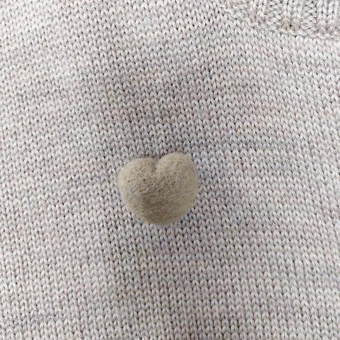 Small Needle felted Heart Brooch, Light Khaki Shade Handmade Felted Heart Brooch