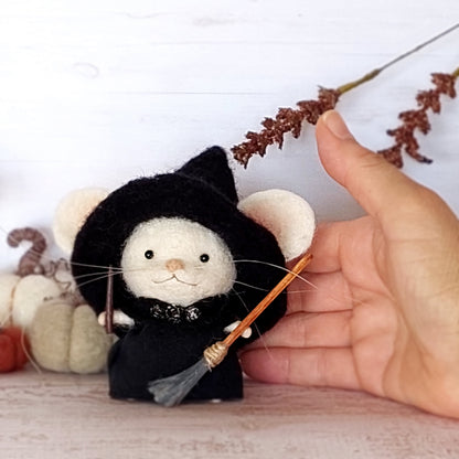 Needle felted mouse witch Clara Moonwhisper
