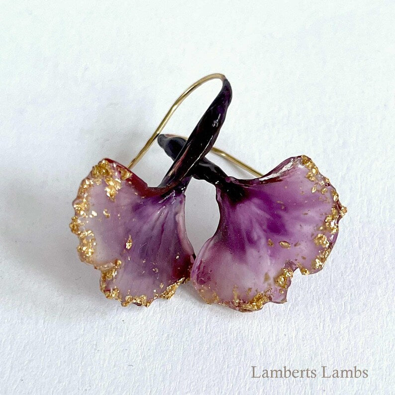 Purple Mermaid tail hook earrings, Hanging fish tail earrings