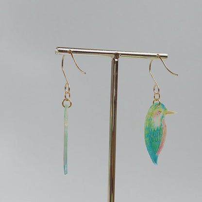 Tropical bird drop earrings, handmade bird hanging earrings