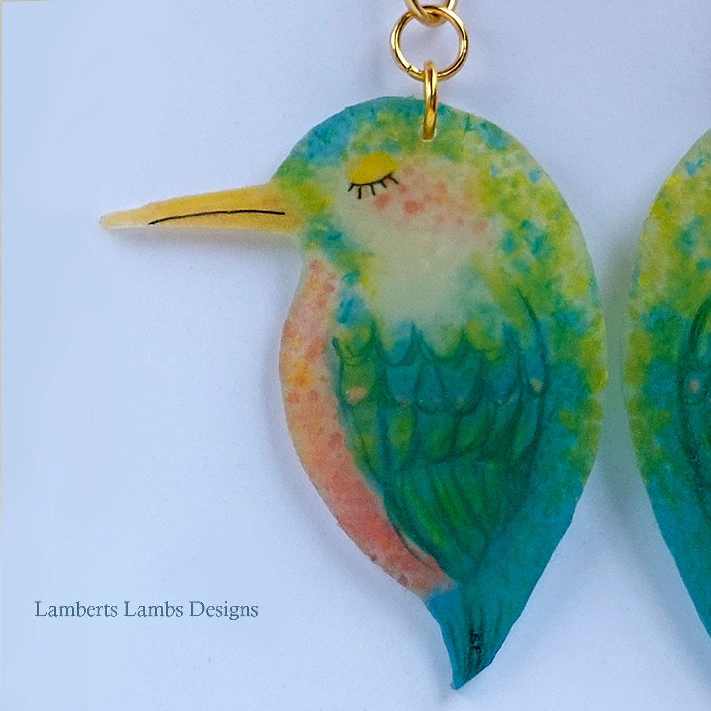 Tropical bird drop earrings, handmade bird hanging earrings