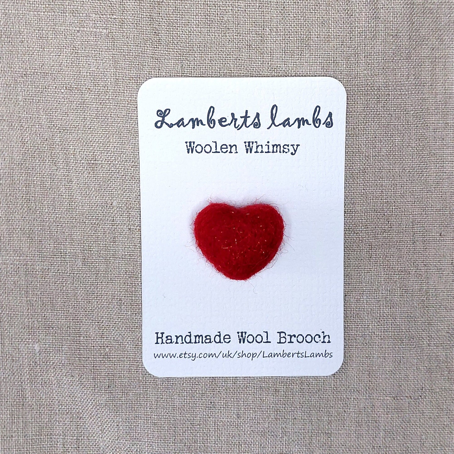 Small Needle felted Heart Brooch, Red Handmade Felted Heart Brooch