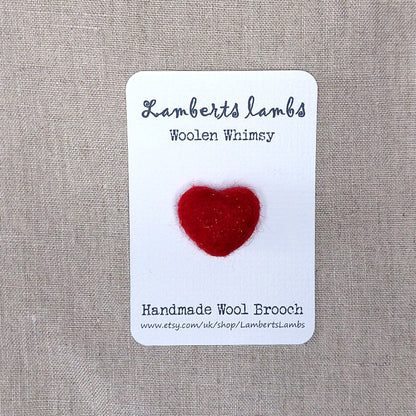 Small Needle felted Heart Brooch, Red Handmade Felted Heart Brooch